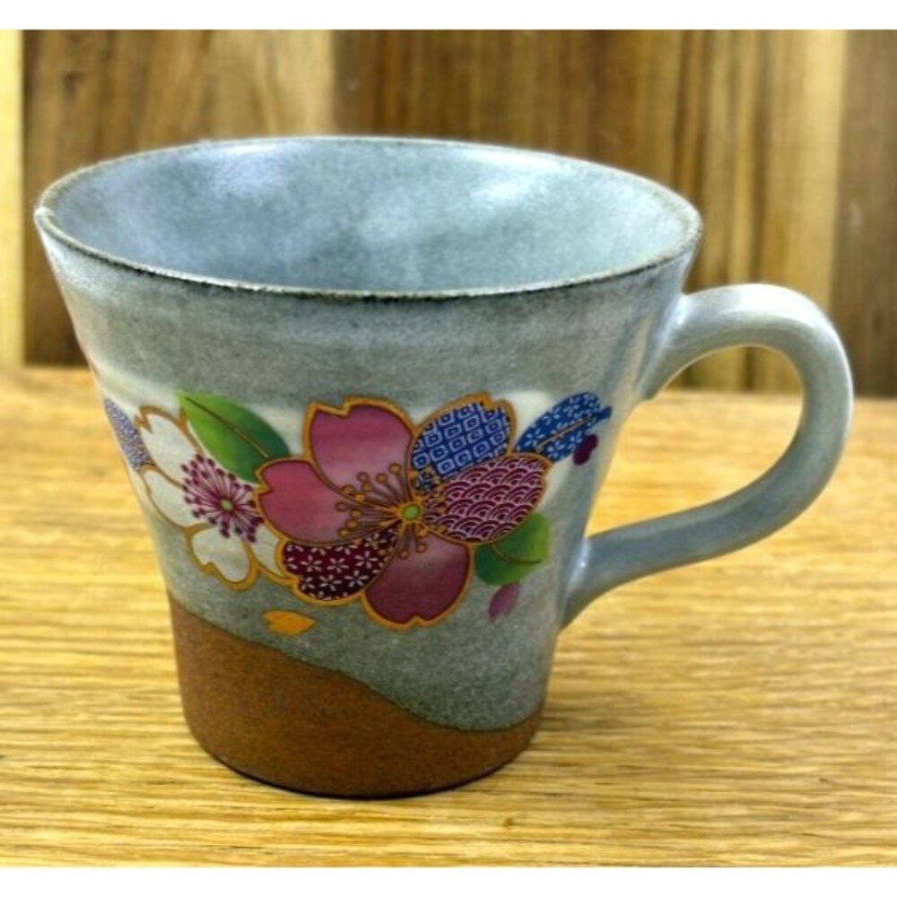 Marked Japanese Stoneware Mug Kutani Style Sakura Cherry Blossom Cup